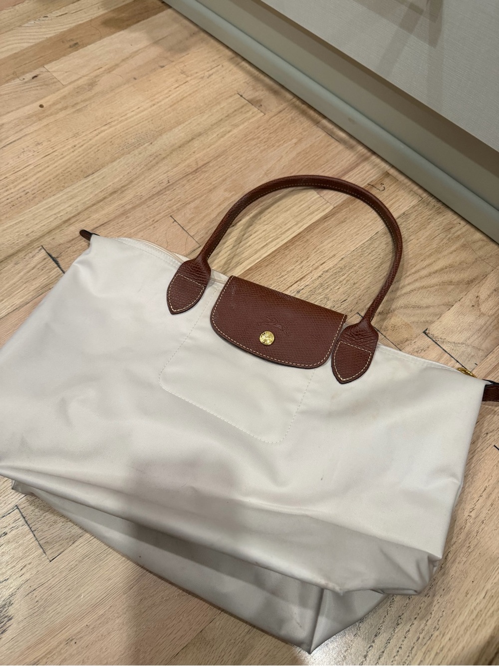 LongChamp Le Pilate Cream Tote Bag with Brown Trim
